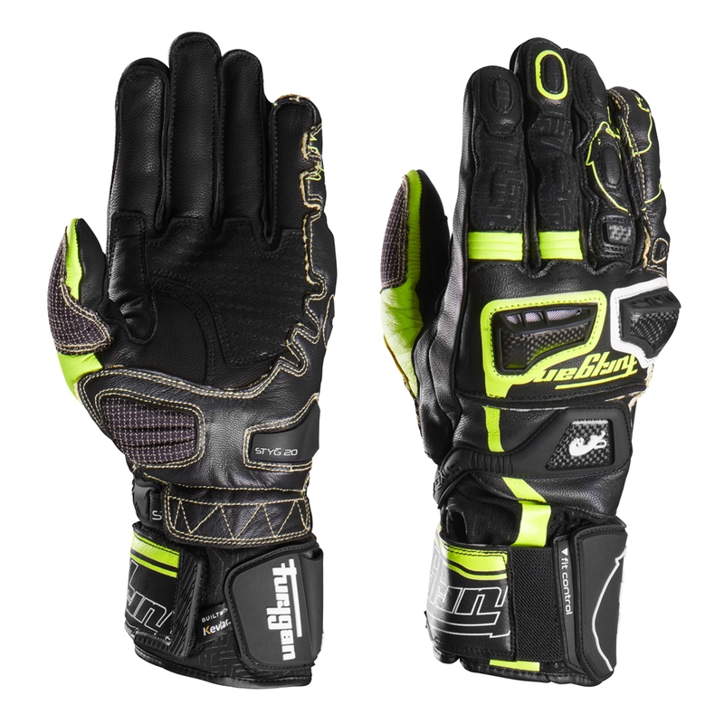 Furygan Styg 20 x Kevlar motorhandschoenen zwart-fluor geel-wit