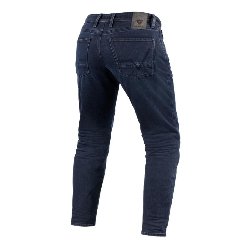 Verlengde motorjeans Revit Ortes TF gerafeld donkerblauw-zwart