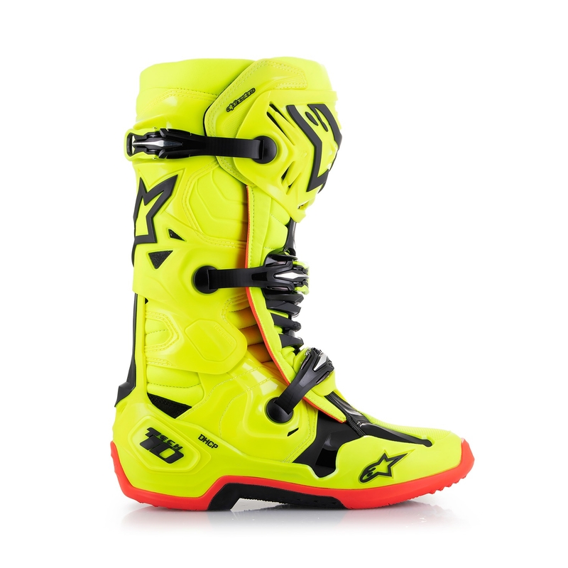 Alpinestars Tech 10 motorlaarzen geel fluo-zwart-rood fluo