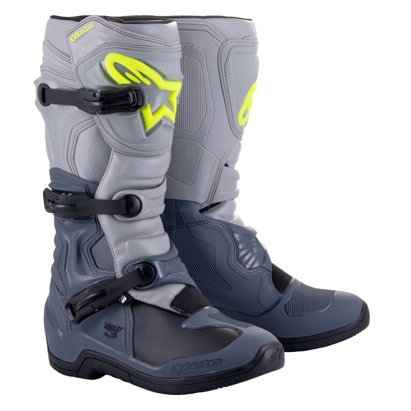 Alpinestars Tech 3 lichtgrijs-zwart-fluogeel motorlaarzen