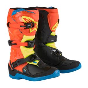 Alpinestars Tech 3S Youth 2024 oranje-fluo-blauw-geel-zwart kinder motorlaarzen