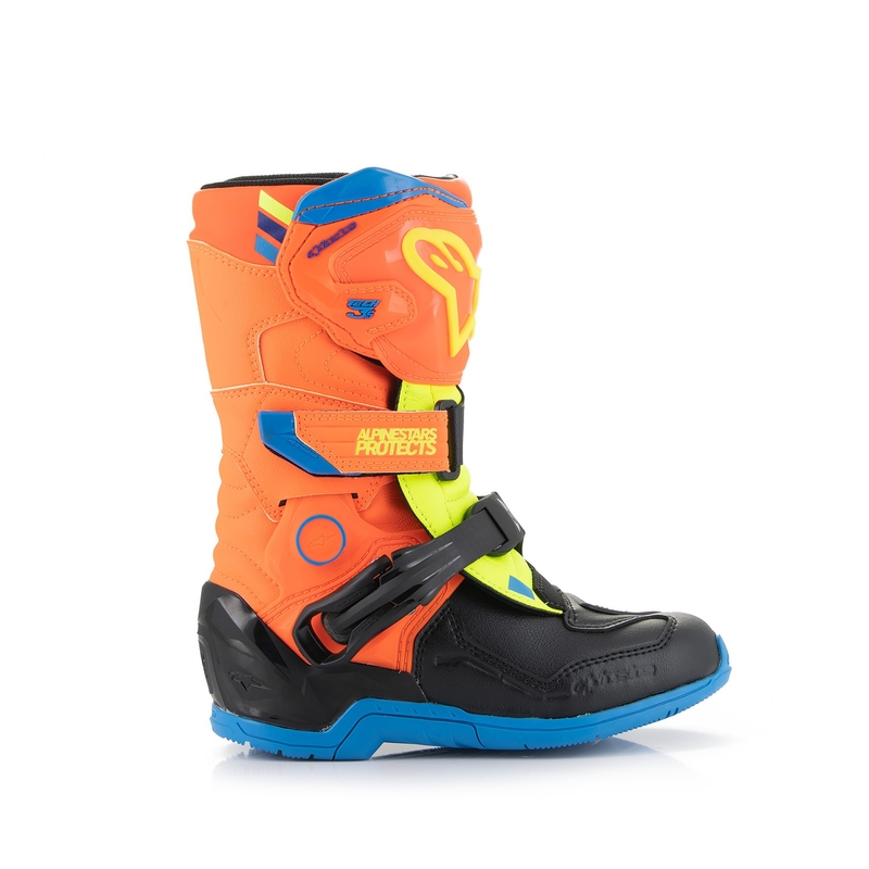 Alpinestars Tech 3S Kids Fluo Orange-Blue-Fluo Yellow-Black Motorfietslaarzen voor kinderen