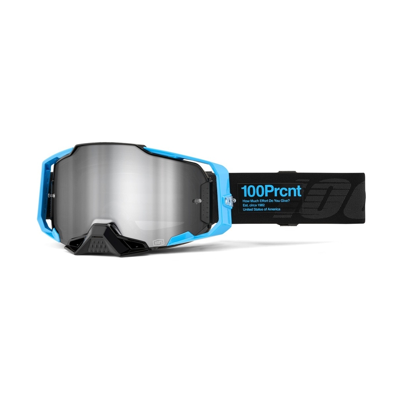 Motorcrossbril 100% ARMEGA Barely 2 blauw-zwart (gespiegeld zilver plexi)