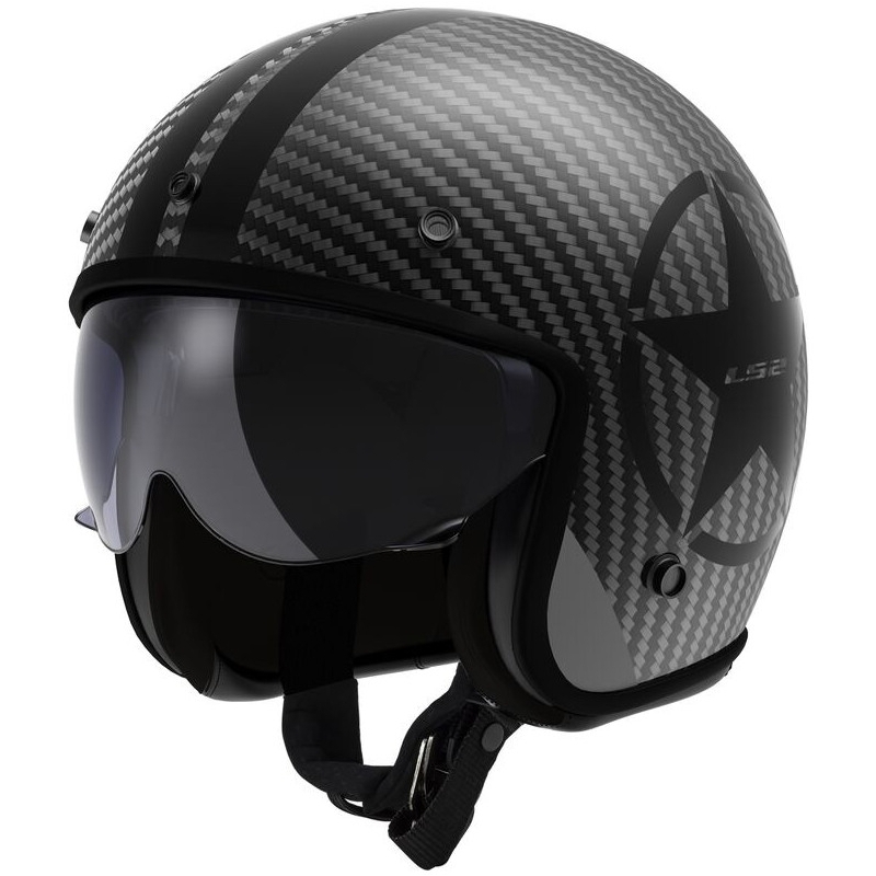 Open Motorfietshelm LS2 OF601 Bob II Carbon Star Zwart Mat