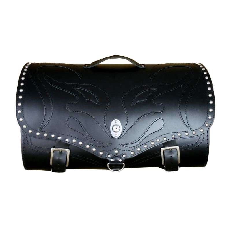 RSA K22 Black Demon zwart lederen motortas met klinknagels 42 l