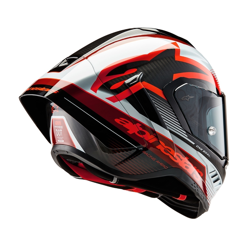Alpinestars Supertech R-10 Team carbon rood en witte integraal motorhelm