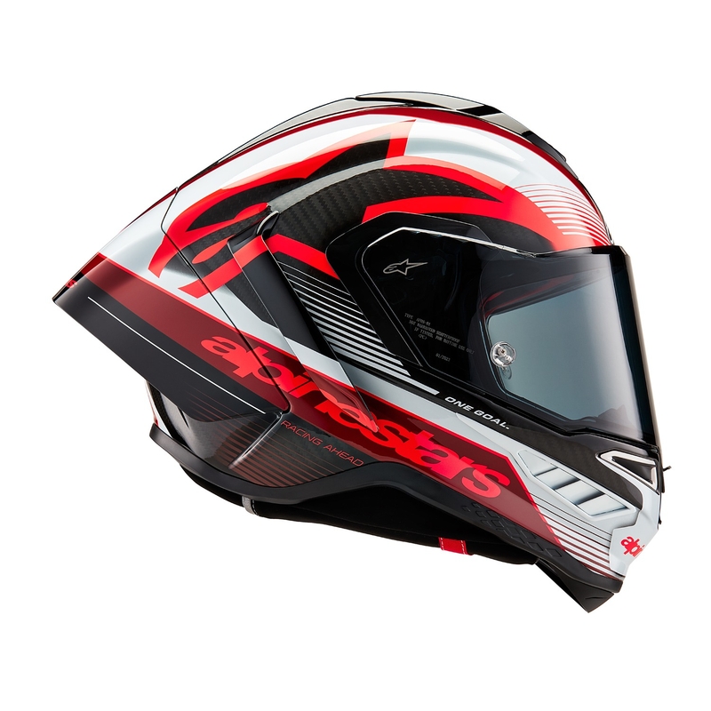 Alpinestars Supertech R-10 Team carbon rood en witte integraal motorhelm