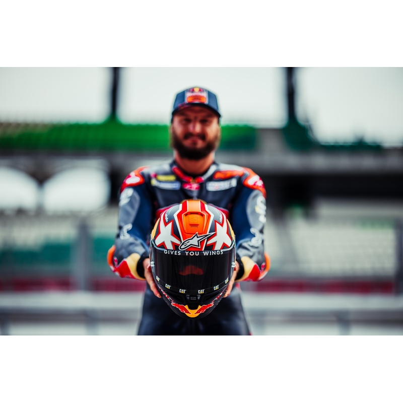 Alpinestars Supertech R-10 Team carbon rood en witte integraal motorhelm