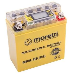 Onderhoudsvrije gelbatterij Moretti MB5L-BS, 12V 5Ah met spanningsmeter