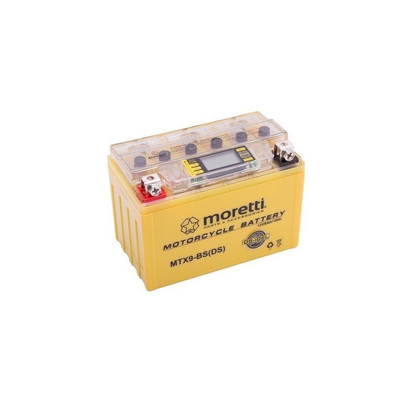 Moretti MTX9-BS onderhoudsvrije gelbatterij, 12V 8Ah met spanningsmeter