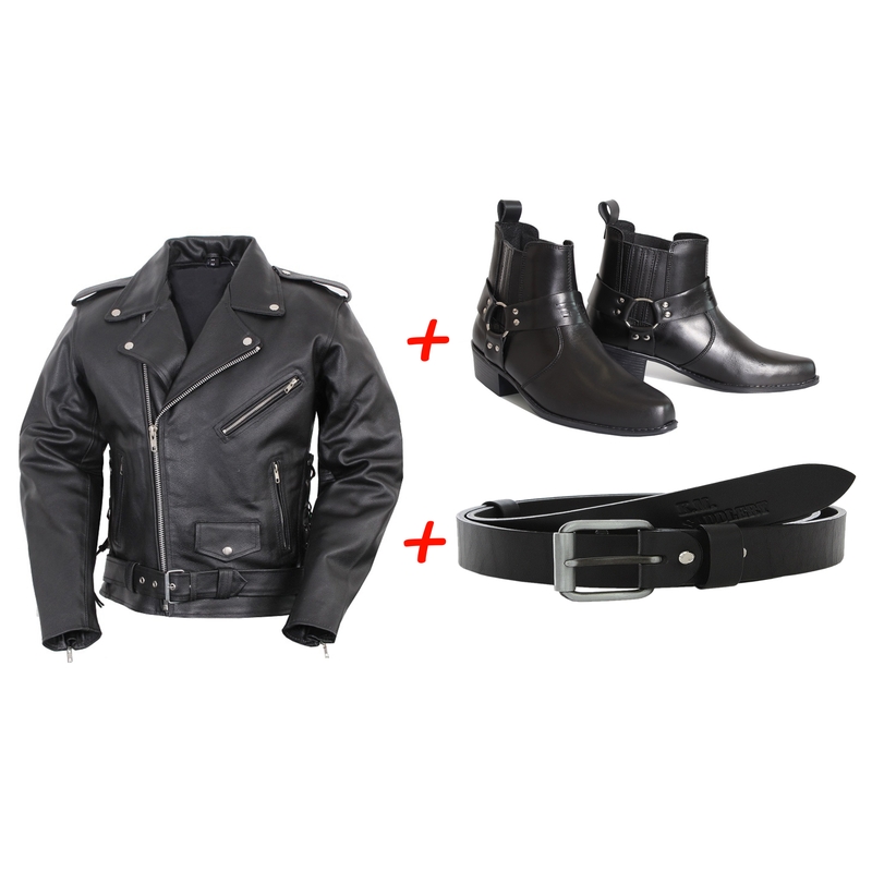 SET: RSA KW paardenlaarzen + RSA Classic leren riem + RSA Crooked leren jack