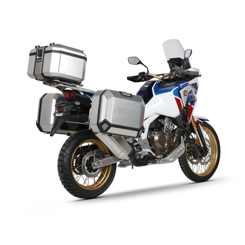 Kompletní sada černých hliníkových kufrů SHAD TERRA BLACK, 37L topcase   36L/47L boční kufry, včetně montážní sady a plotny SHAD HONDA CRF 1100 Africa Twin