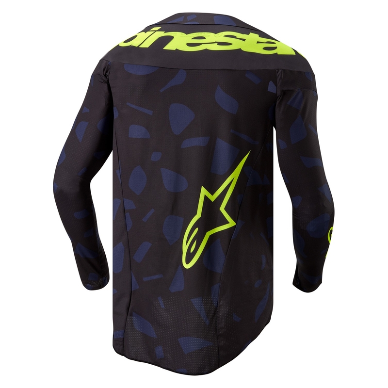 Alpinestars Techstar Rantera motocross shirt zwart-blauw-fluo geel
