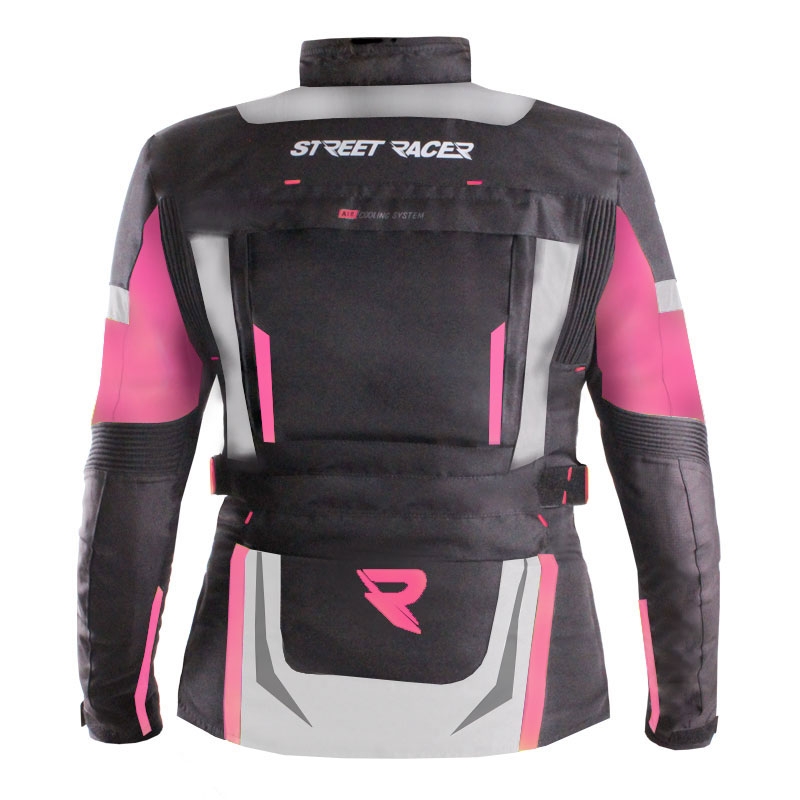 Dames motorjack Street Racer Hilax zwart-grijs-roze