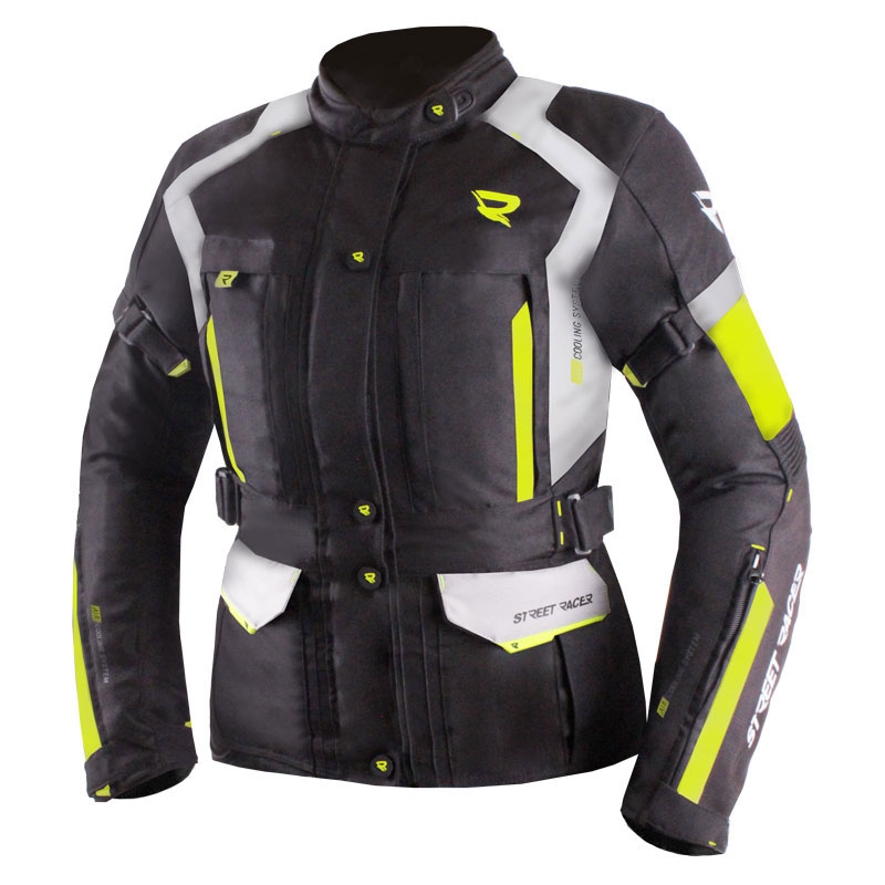 Dames motorjack Street Racer Hilax zwart-grijs-fluogeel