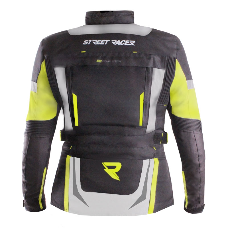 Dames motorjack Street Racer Hilax zwart-grijs-fluogeel
