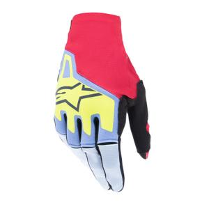 Alpinestars Techstar crosshandschoenen lichtblauw-rood-geel fluo-zwart