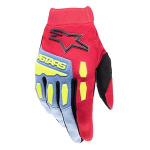 Alpinestars Full Bore crosshandschoenen lichtblauw-rood-geel fluo-zwart