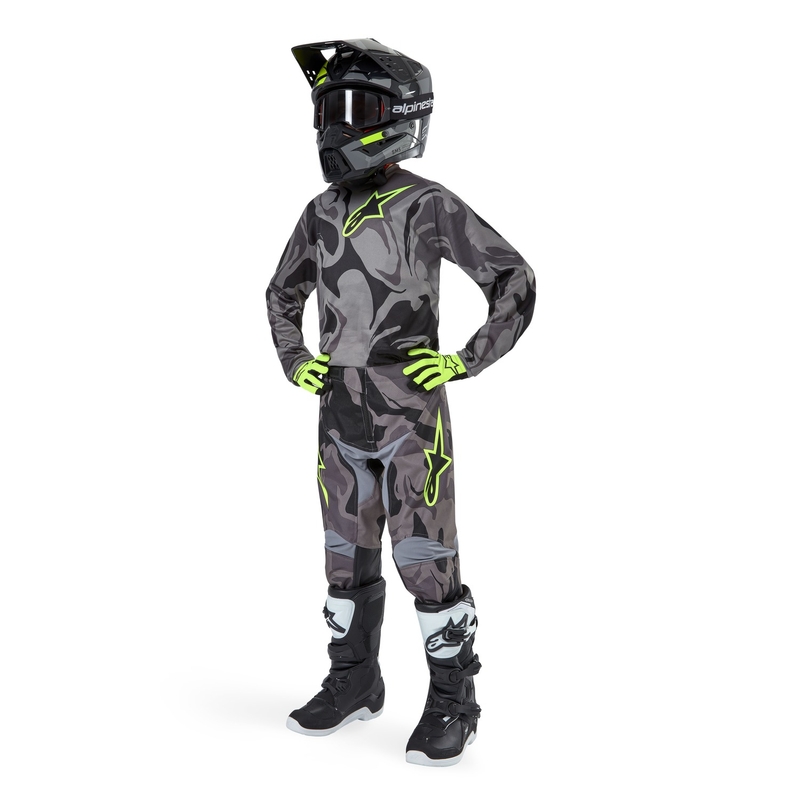 Dětský motokrosový dres Alpinestars Racer Tactical 2024 šedá camo-fluo žluto-černý 