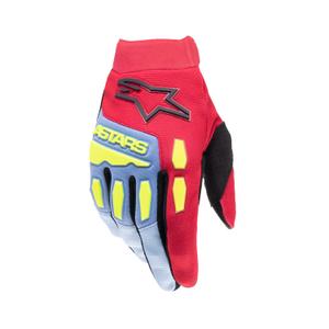 Alpinestars Full Bore 2024 kinder motorcross handschoenen lichtblauw-rood-fluo geel-zwart