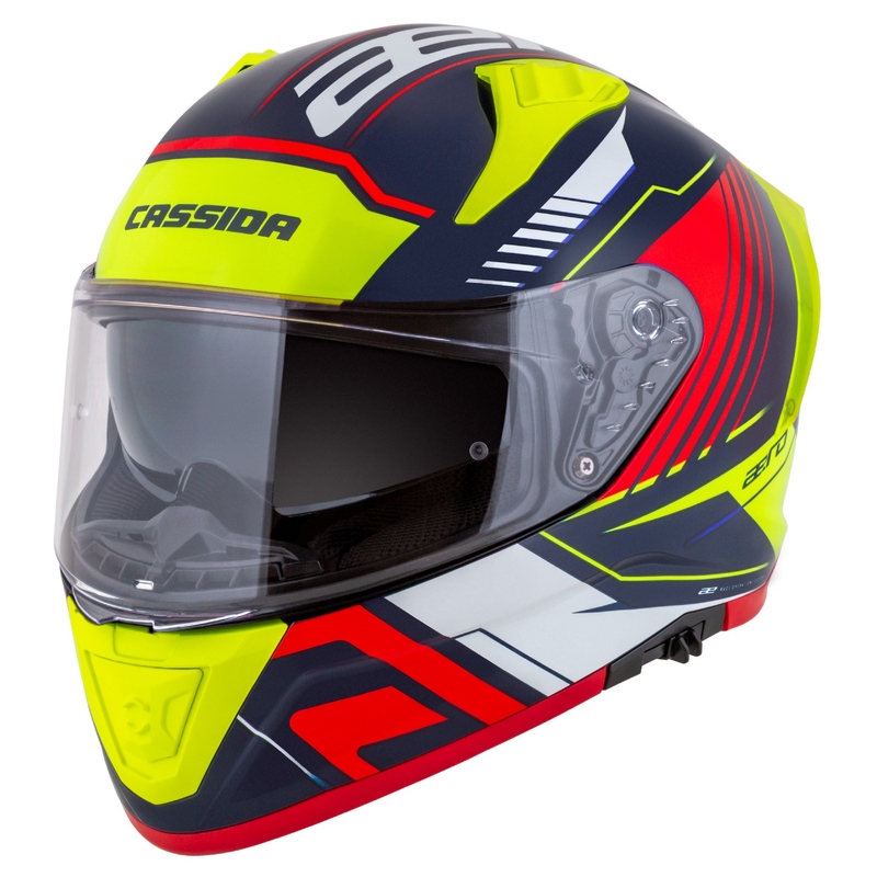Cassida Aero Drome integraal motorhelm parelblauw-geel-oranje-rood-wit