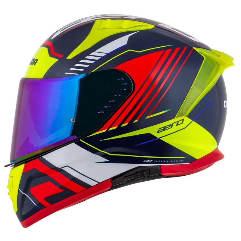 Cassida Aero Drome integraal motorhelm parelblauw-geel-oranje-rood-wit