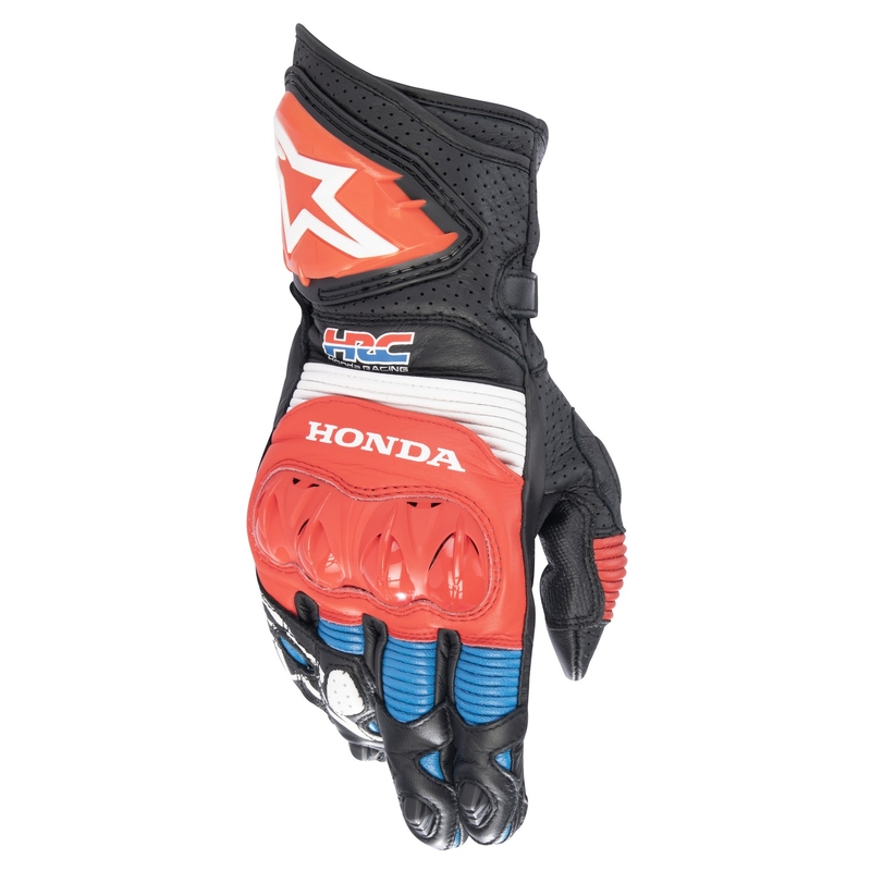 Alpinestars GP PRO R 3 Honda motorhandschoenen zwart-rood fluo-blauw-wit