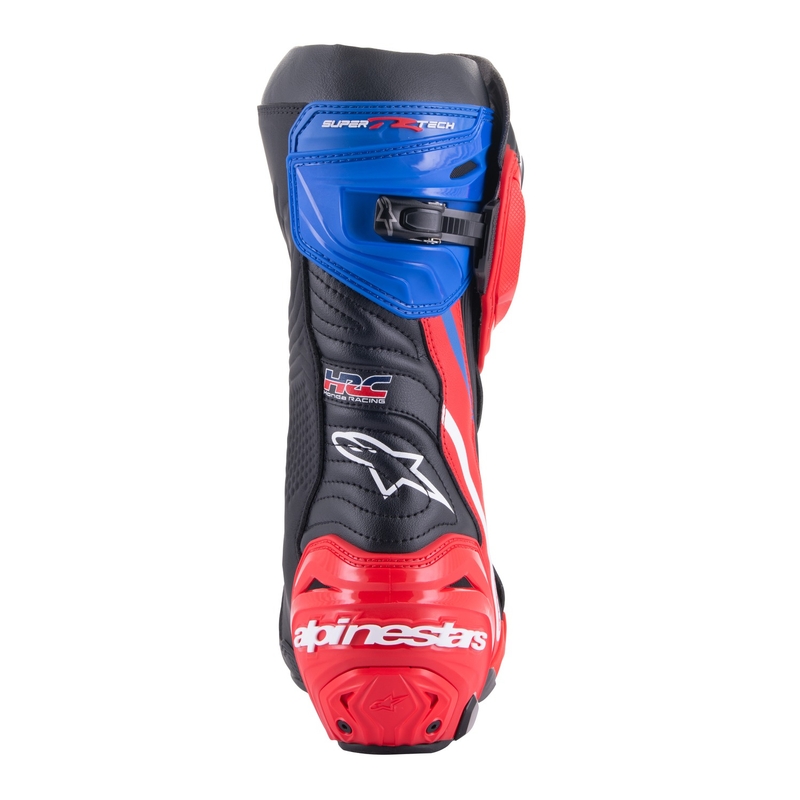 Alpinestars Supertech R Honda motorlaarzen zwart-rood fluo-blauw-wit