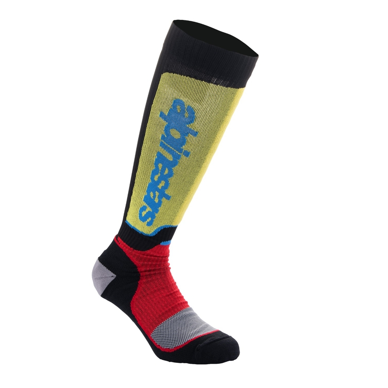 Alpinestars MX Plus sokken zwart-rood fluo-geel fluo-blauw