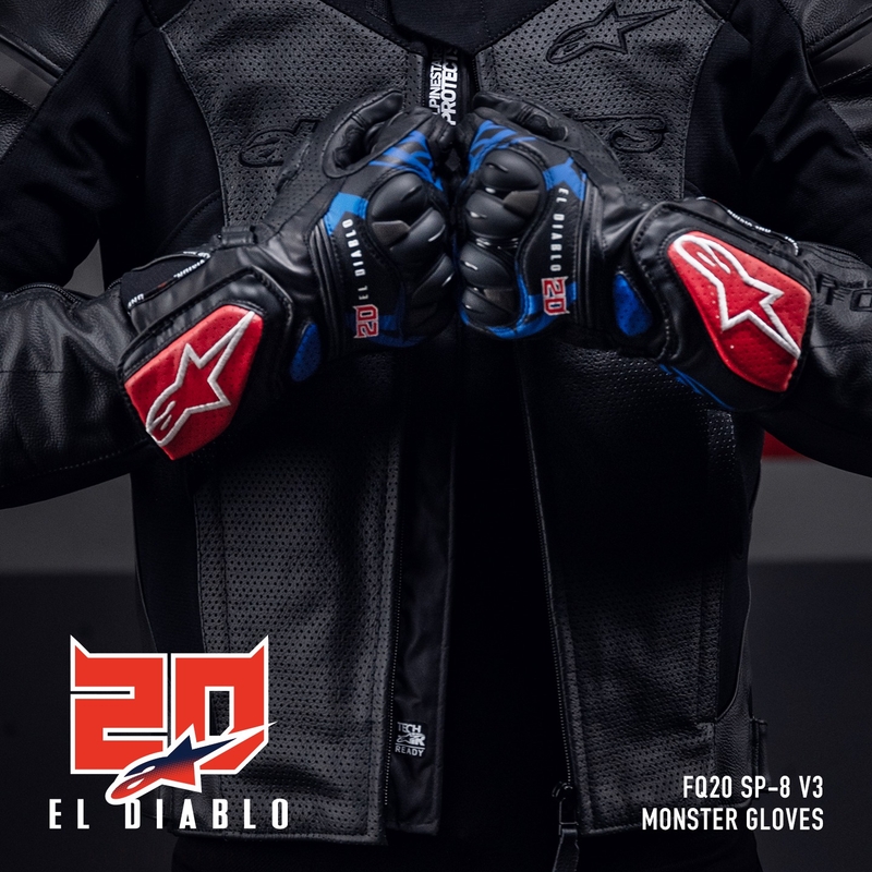 Alpinestars SP-8 3 Monster FQ20 Zwart-Rood-Blauw-Wit Motorhandschoenen