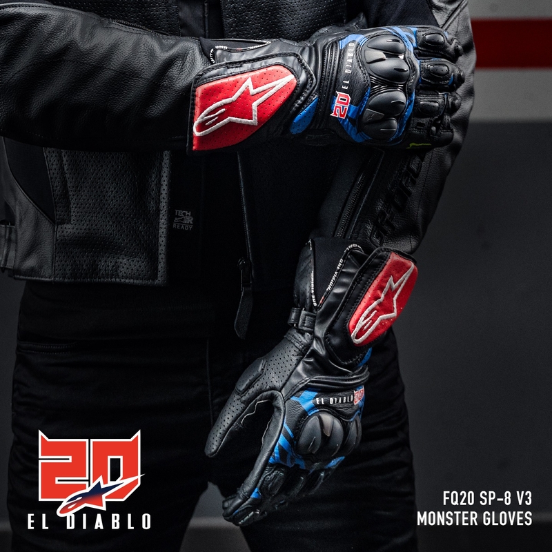 Alpinestars SP-8 3 Monster FQ20 Zwart-Rood-Blauw-Wit Motorhandschoenen