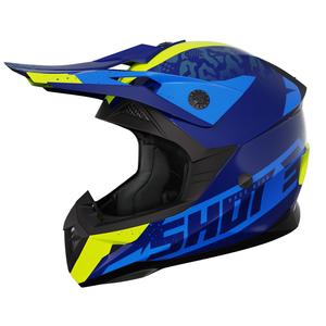 Kinder motorcrosshelm Shot Pulse Airfit glanzend blauw-fluo geel uitverkoop