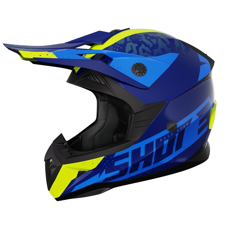 Kinder motorcrosshelm Shot Pulse Airfit glanzend blauw-fluo geel uitverkoop