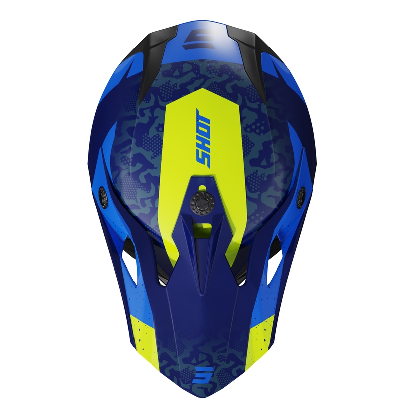 Kinder motorcrosshelm Shot Pulse Airfit glanzend blauw-fluo geel uitverkoop