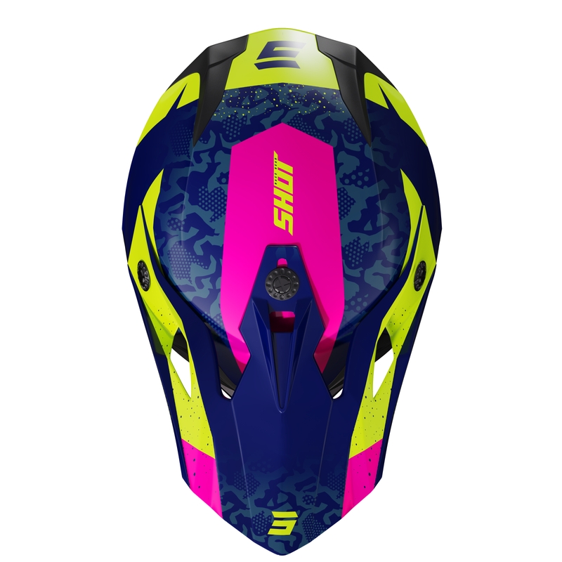 Kinder motorcrosshelm Shot Pulse Airfit glanzend blauw-fluo geel-roze uitverkoop