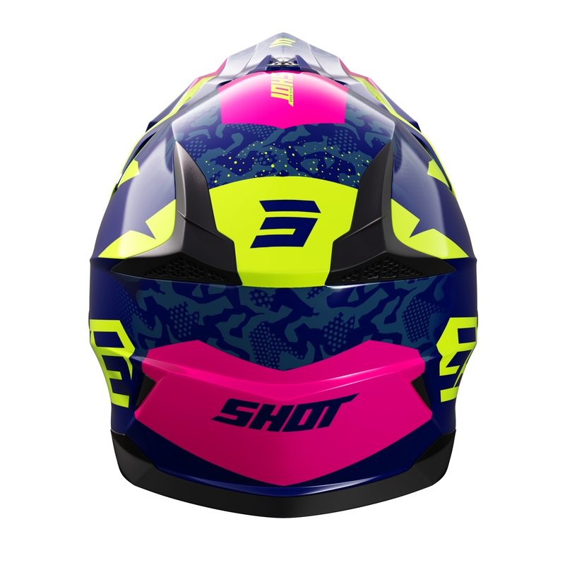 Kinder motorcrosshelm Shot Pulse Airfit glanzend blauw-fluo geel-roze uitverkoop