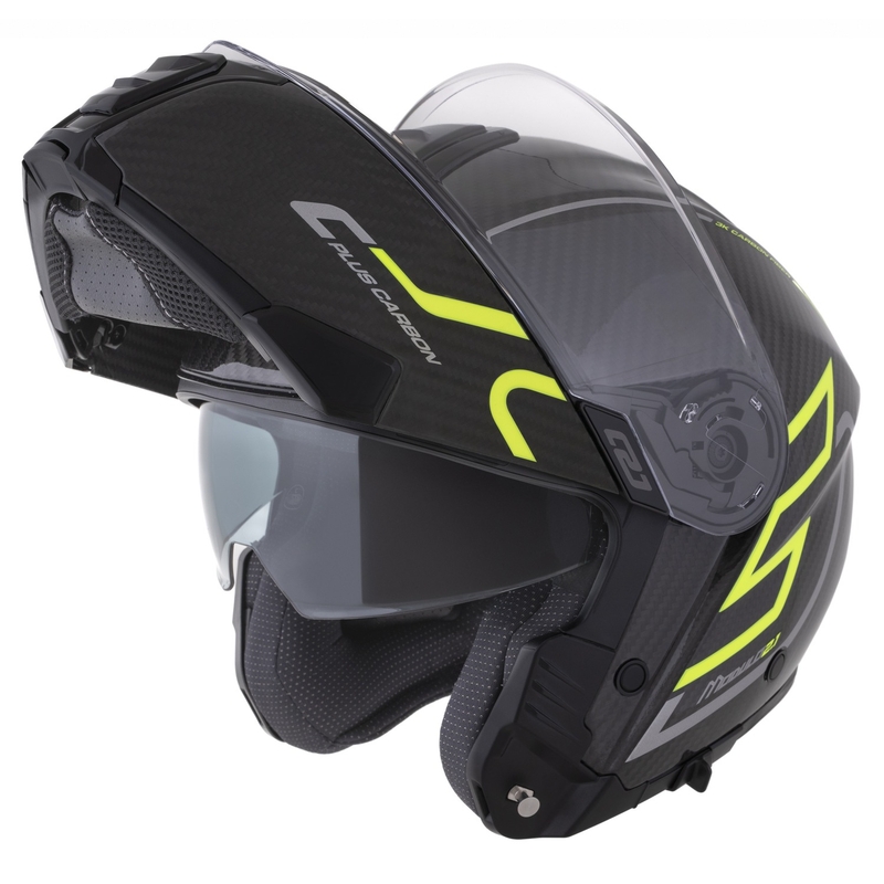 Cassida Modulo 2.1 Plus Carbon fluo geel-zilver-zwarte opklaphelm