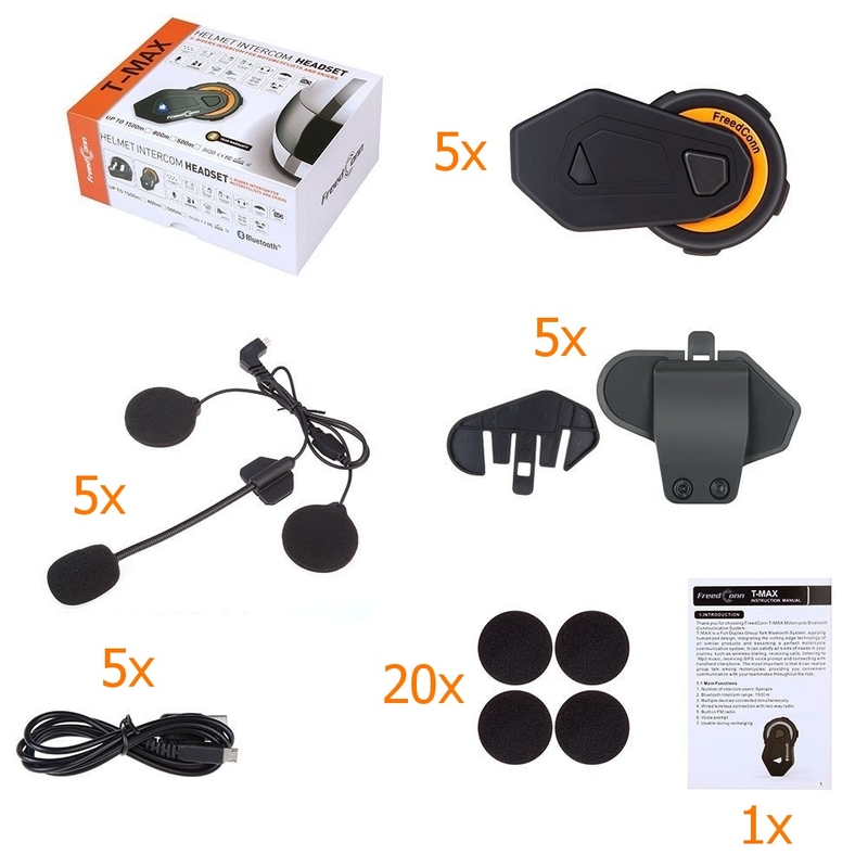 Set van 5 Bluetooth-intercom T-MAX