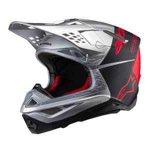 Alpinestars Supertech S-M10 Flood motorcrosshelm mat zilver-zwart-oranje fluo
