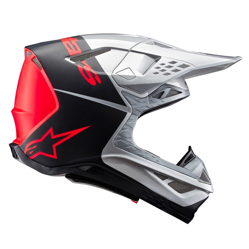 Alpinestars Supertech S-M10 Flood motorcrosshelm mat zilver-zwart-oranje fluo