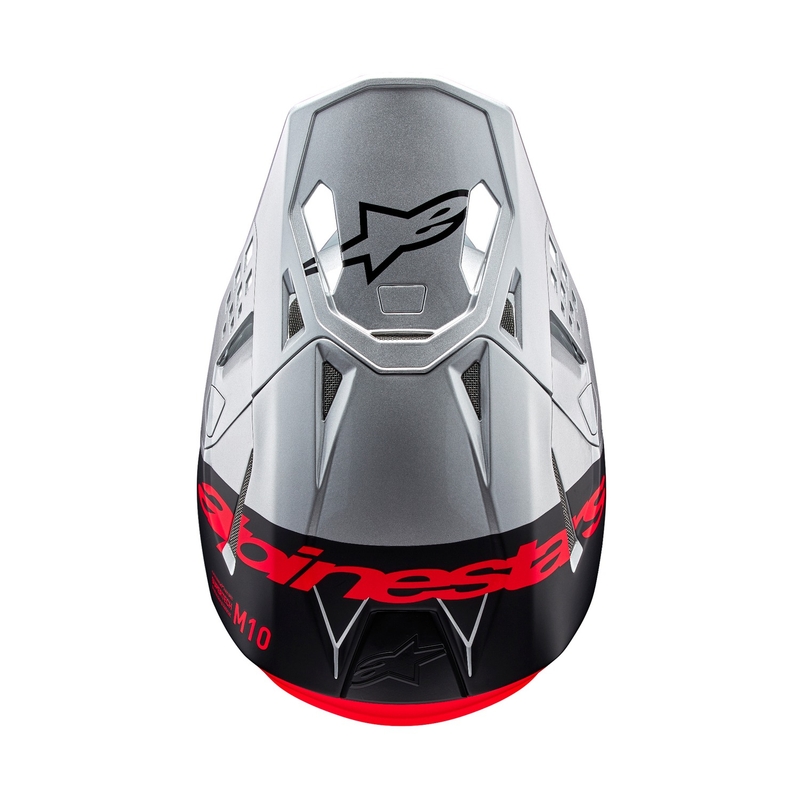 Alpinestars Supertech S-M10 Flood motorcrosshelm mat zilver-zwart-oranje fluo