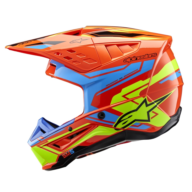 Alpinestars S-M5 Action 2 fluor oranje-lichtblauw-fluo geel motorcrosshelm
