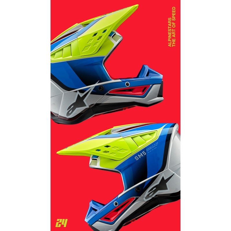 Alpinestars S-M5 Sail fluo geel-blauw-zilver motorcrosshelm