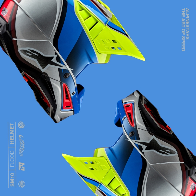 Alpinestars S-M5 Sail fluo geel-blauw-zilver motorcrosshelm