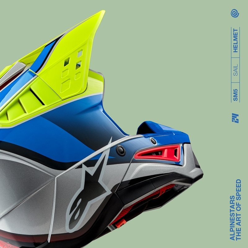 Alpinestars S-M5 Sail fluo geel-blauw-zilver motorcrosshelm
