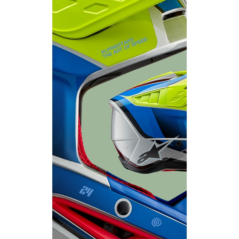 Alpinestars S-M5 Sail fluo geel-blauw-zilver motorcrosshelm