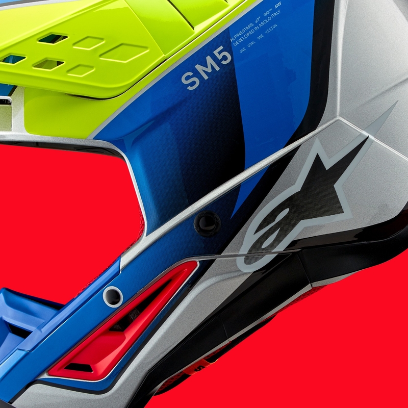 Alpinestars S-M5 Sail fluo geel-blauw-zilver motorcrosshelm
