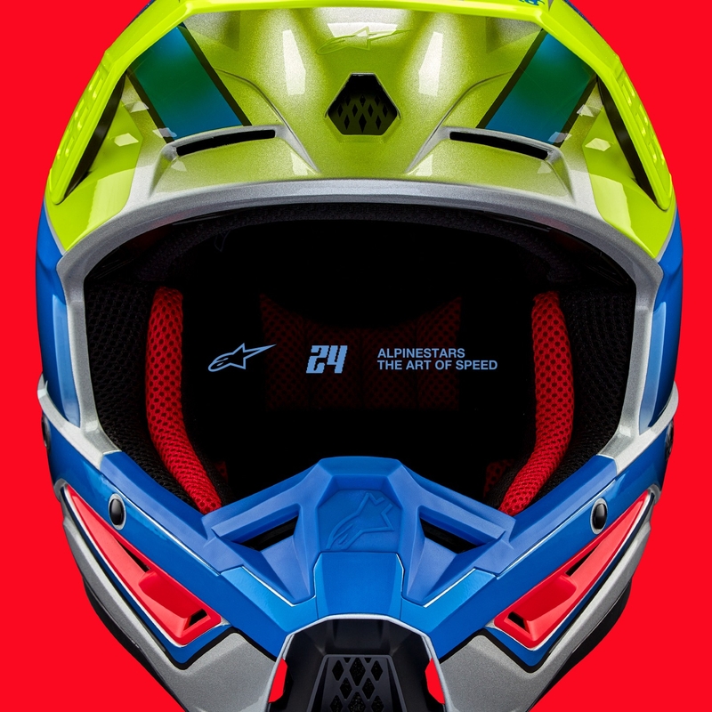 Alpinestars S-M5 Sail fluo geel-blauw-zilver motorcrosshelm