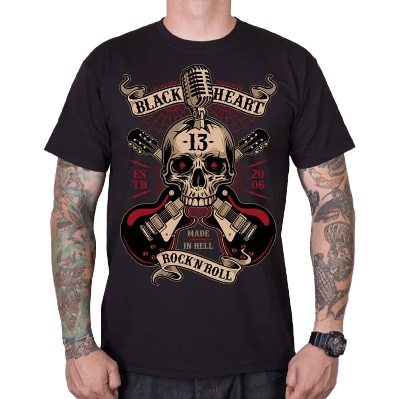 T-shirt Black Heart Rock N Roll zwart