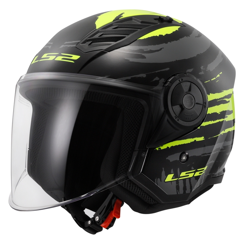 Open Motorhelm LS2 OF616 Airflow II Brush zwart-fluo geel